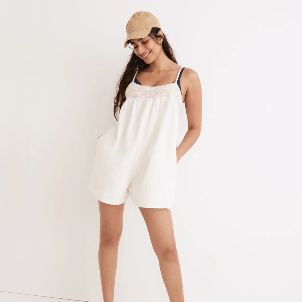 Madewell Embroidered Lightestspun Tie-Back Cover-Up Romper